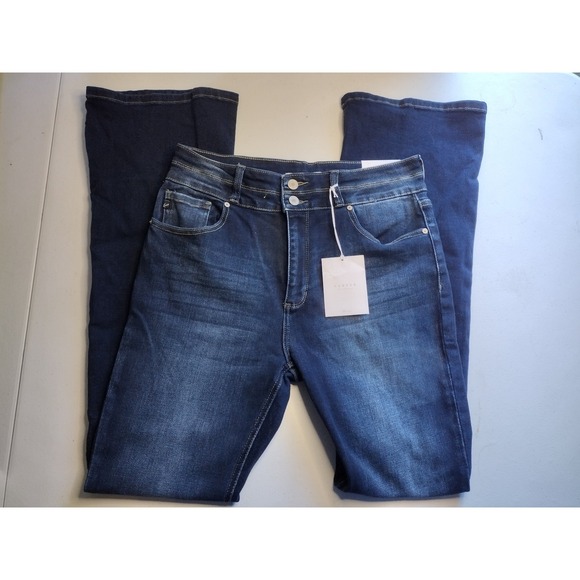 Kancan Women's High Rise Skinny Bootcut Jeans Dark Wash Size 13/30 Double Button - Picture 1 of 9